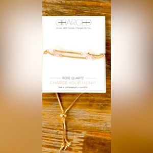 NWT CHARGED Charge Your Heart Rose Quartz Adjustable Bracelet